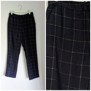 Draper James RSVP Wms 6 Navy/Gold Plaid Knit Poly Acrylic Wool Dress Pants 207